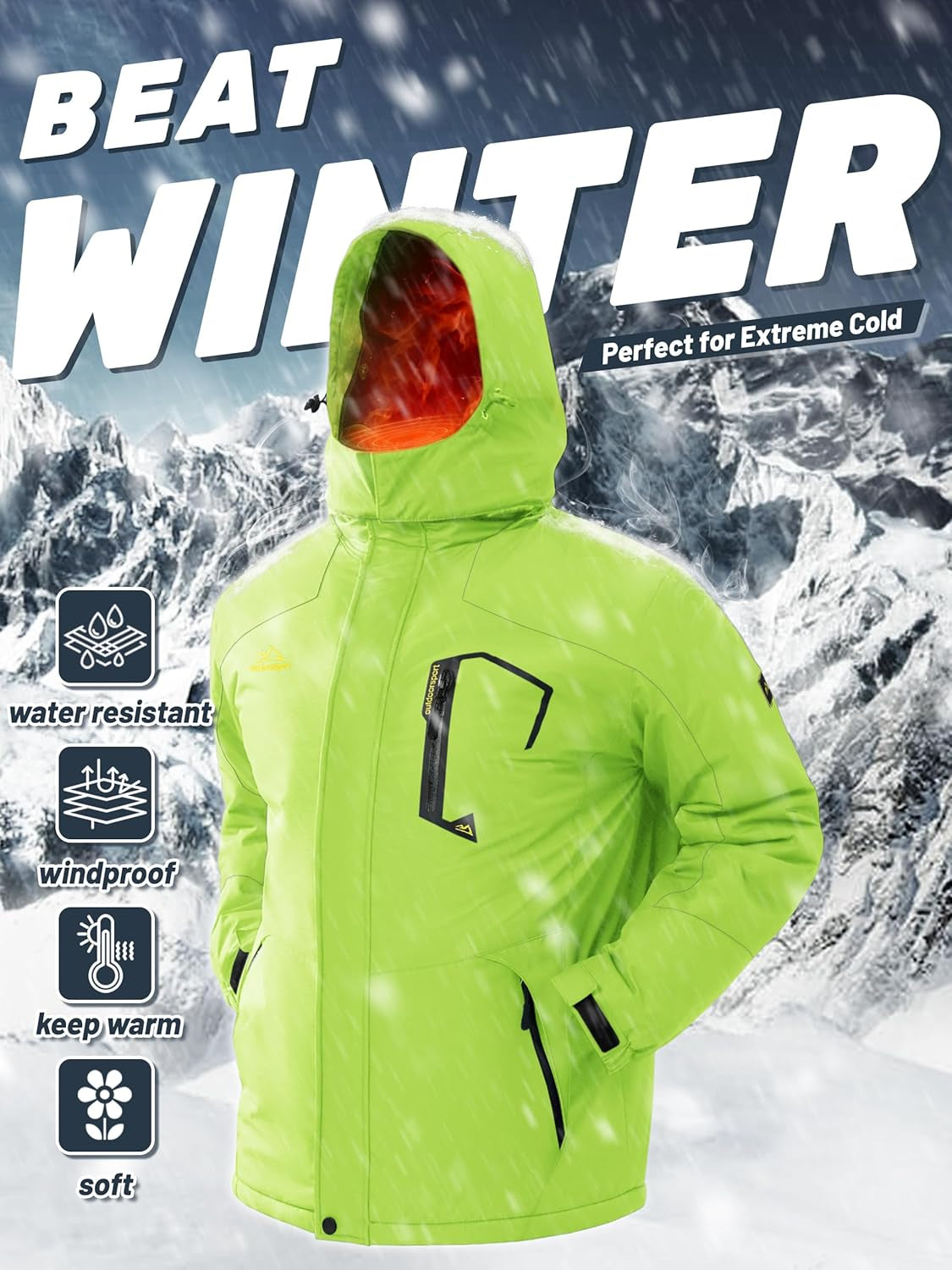 Men'S Winter Skiing Jackets Water Resistant Fleece Coats Insulated Thermal Snowboard Jacket Parka Raincoat with Hood