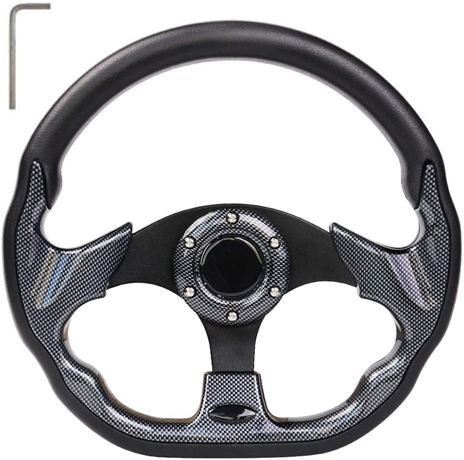 Golf Cart Steering Wheel for EZGO Txt/Rxv/Valor/Marathon, Club Car Ds/Precedent/Onward/Tempo and Yamaha G2-G29 Drive Carts with Racing D-Shape Comfortable Grip Ergonomic Design Precise Steering.