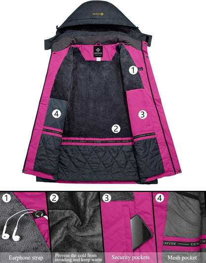 Women'S Ski Snow Jacket Warm Winter Waterproof Coat Snowboard Rain Jacket Hooded Windproof Windbreaker