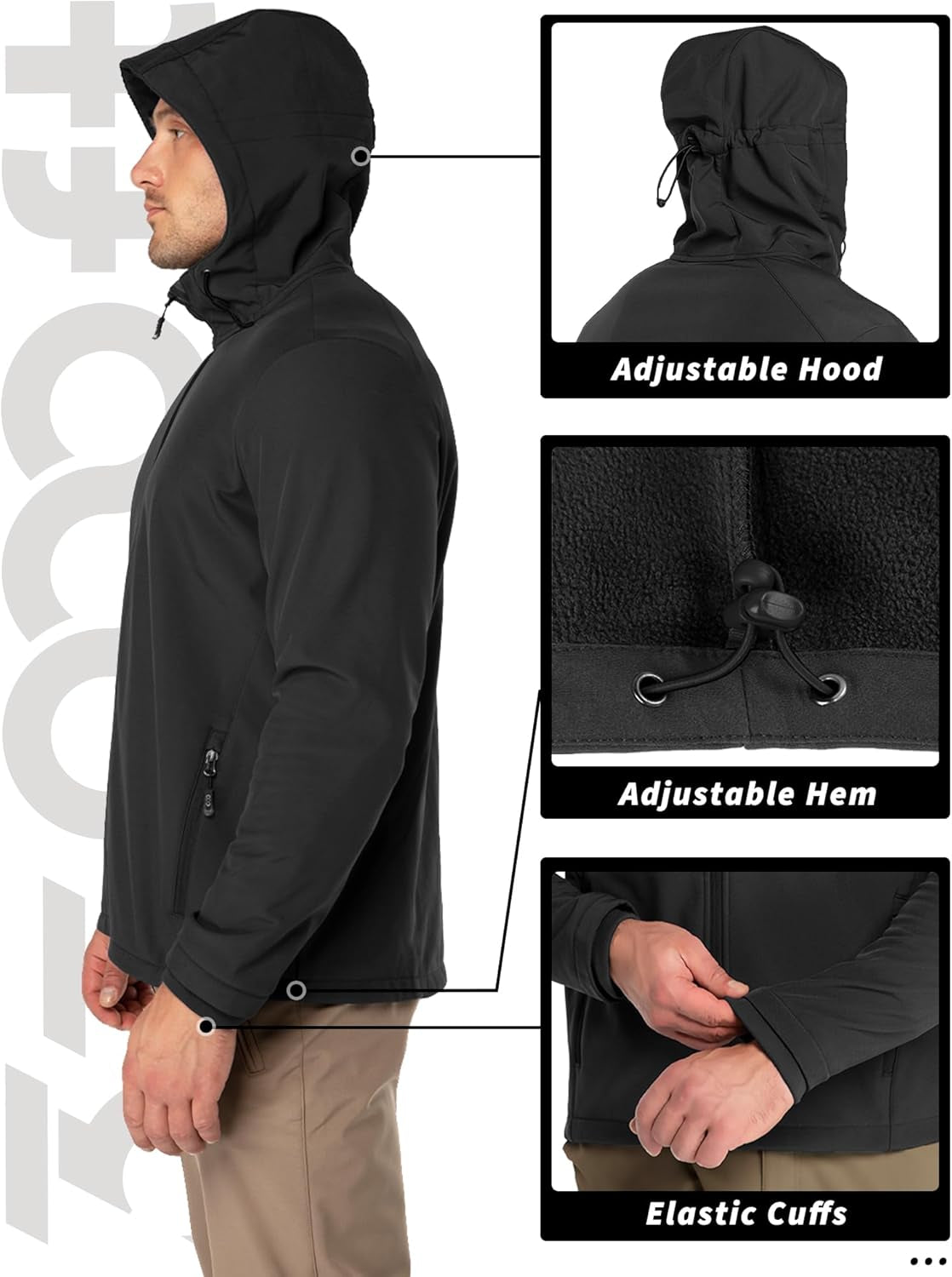 Men'S Hooded Softshell Jacket Waterproof Lightweight Insulated Windbreaker Fleece Lined Rain Shell Jacket