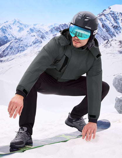 Men'S Waterproof Ski Jacket Warm Winter Coats Windproof Winter Jackets for Men Fleece Lined Windbreaker with Hood