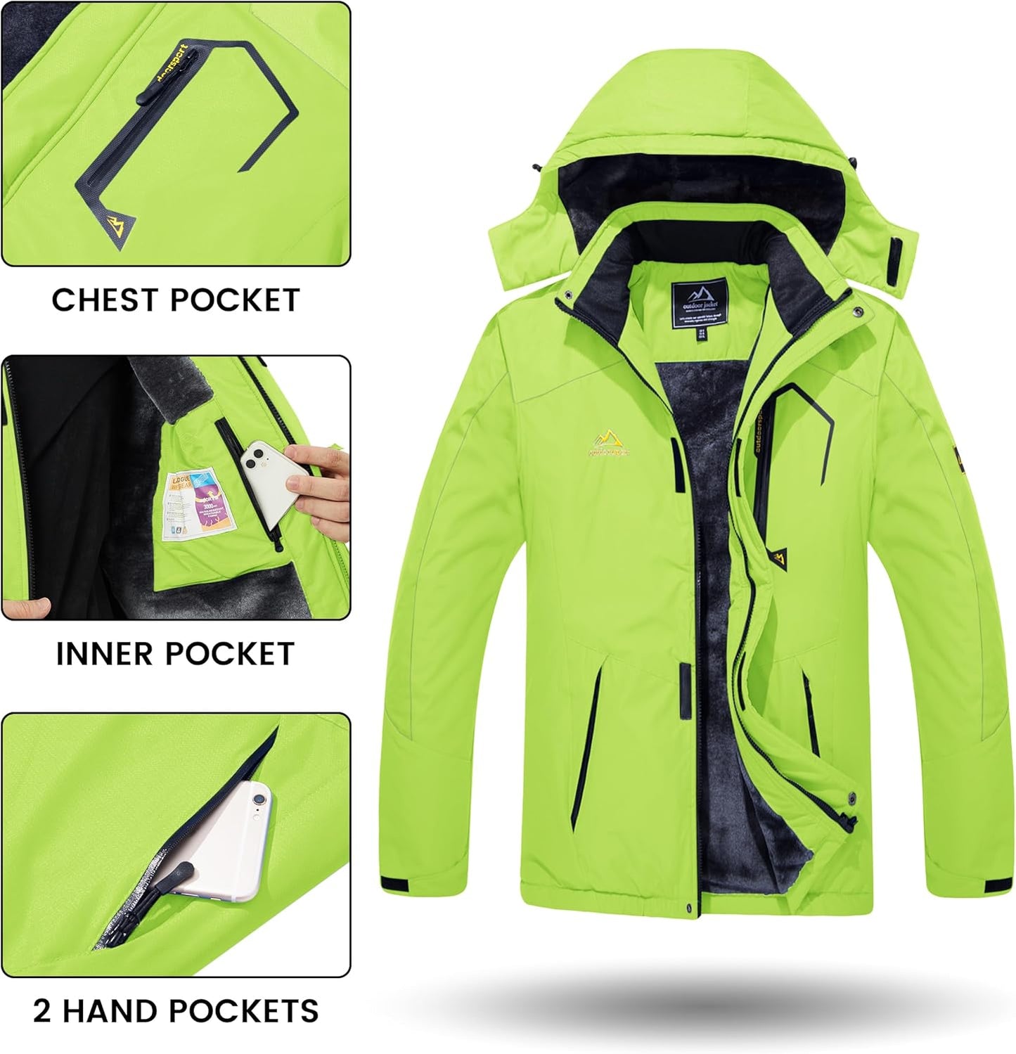 Men'S Winter Skiing Jackets Water Resistant Fleece Coats Insulated Thermal Snowboard Jacket Parka Raincoat with Hood