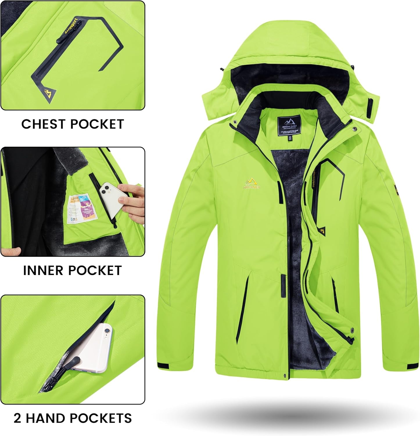 Men'S Winter Skiing Jackets Water Resistant Fleece Coats Insulated Thermal Snowboard Jacket Parka Raincoat with Hood