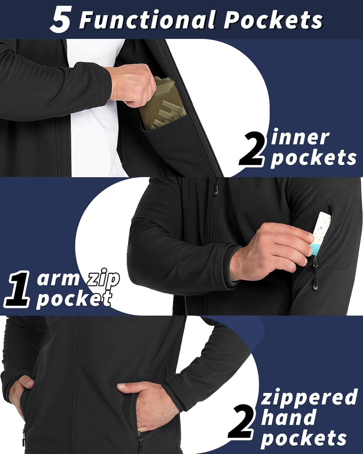 Men'S Hooded Softshell Jacket Waterproof Lightweight Insulated Windbreaker Fleece Lined Rain Shell Jacket