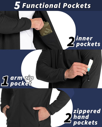 Men'S Hooded Softshell Jacket Waterproof Lightweight Insulated Windbreaker Fleece Lined Rain Shell Jacket