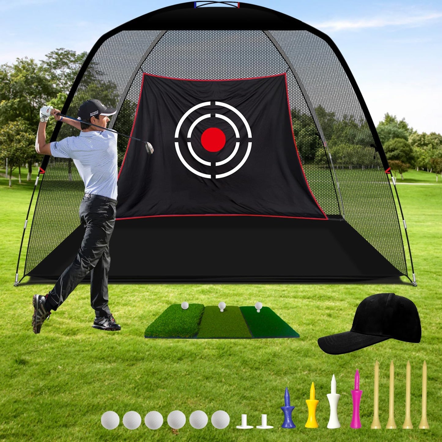 Golf Net for Backyard Practice: Hitting Net with Mat & Target – Training for Driving Chipping Swing Golf Gift for Dad Husband Men