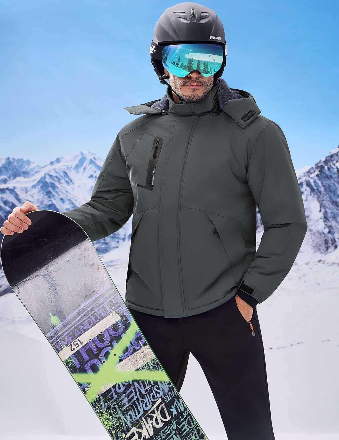 Men'S Waterproof Ski Jacket Warm Winter Coats Windproof Winter Jackets for Men Fleece Lined Windbreaker with Hood