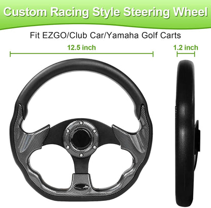 Golf Cart Steering Wheel for EZGO Txt/Rxv/Valor/Marathon, Club Car Ds/Precedent/Onward/Tempo and Yamaha G2-G29 Drive Carts with Racing D-Shape Comfortable Grip Ergonomic Design Precise Steering.