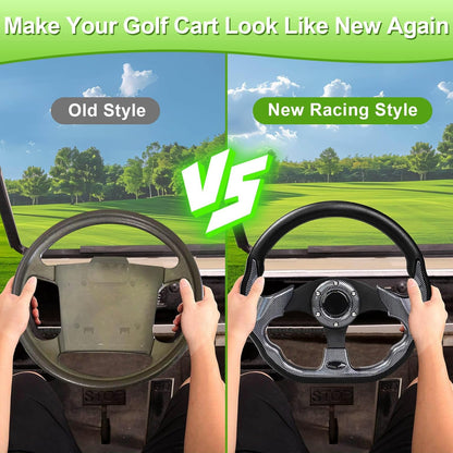 Golf Cart Steering Wheel for EZGO Txt/Rxv/Valor/Marathon, Club Car Ds/Precedent/Onward/Tempo and Yamaha G2-G29 Drive Carts with Racing D-Shape Comfortable Grip Ergonomic Design Precise Steering.