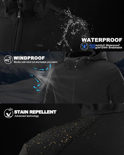 Men'S Hooded Softshell Jacket Waterproof Lightweight Insulated Windbreaker Fleece Lined Rain Shell Jacket